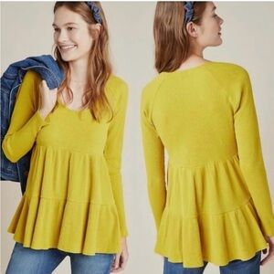 Maeve Mustard Long Sleeve Peplum Top